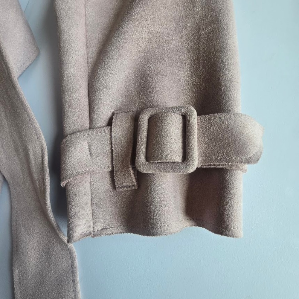 Zara Trench Coat Womens M Pink Faux Suede Belted Minimalist Romantic Parisian - Picture 8 of 16